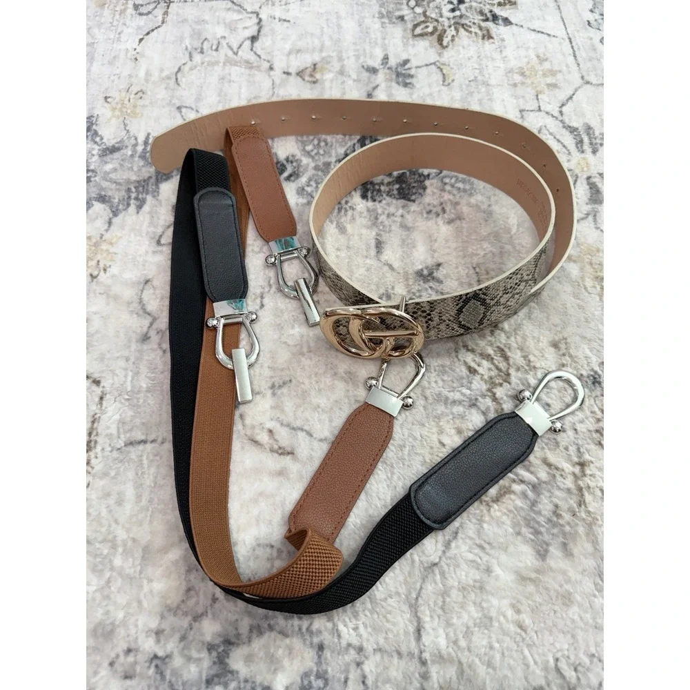 Women's Belt Bundle Set of 3 Fashion Belts Black Brown Waist Belts Casual Dress